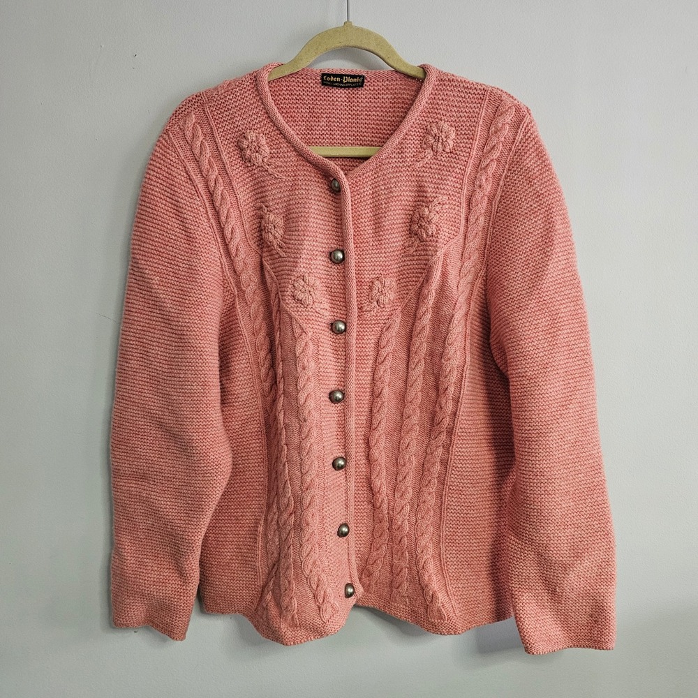 Loden-Plankl XL Wool Cardigan Chunky Cable‎ Knit Button Front Sweater Austrian